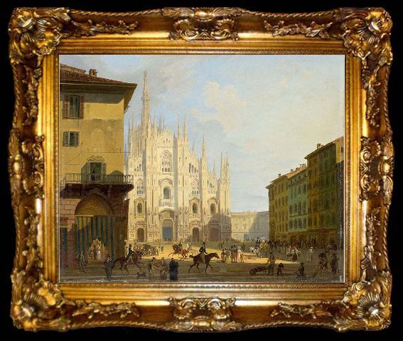 framed  Giovanni Migliara Veduta di piazza del Duomo in Milano, ta009-2